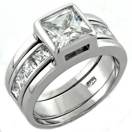 MALOAS1034 - Rhodium 925 Sterling Silver Ring with AAA Grade CZ  in Clear