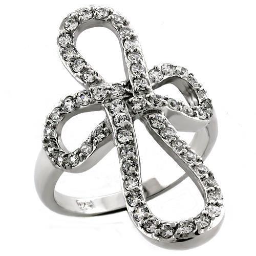 MALOAS1035 - Rhodium 925 Sterling Silver Ring with AAA Grade CZ  in Clear