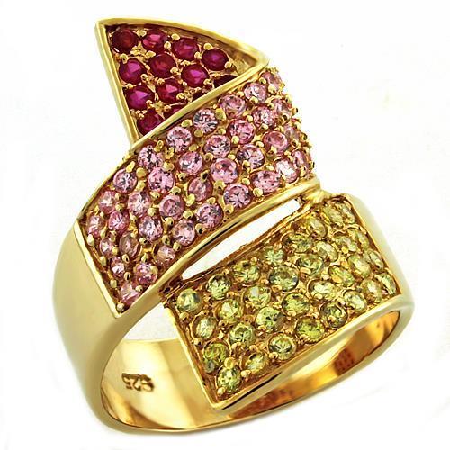 MALOAS1041 - Gold 925 Sterling Silver Ring with AAA Grade CZ  in Multi Color
