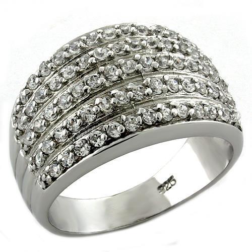 MALOAS1048 Rhodium 925 Sterling Silver Ring with AAA Grade CZ in Clear