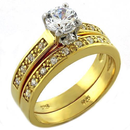 MALOAS1049 Gold 925 Sterling Silver Ring with AAA Grade CZ in Clear