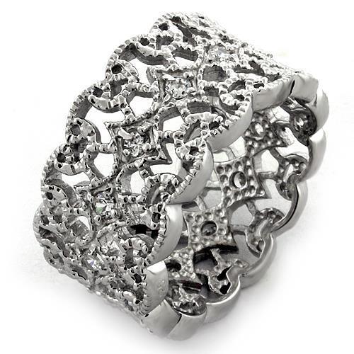 MALOAS1051 - Rhodium 925 Sterling Silver Ring with AAA Grade CZ  in Clear