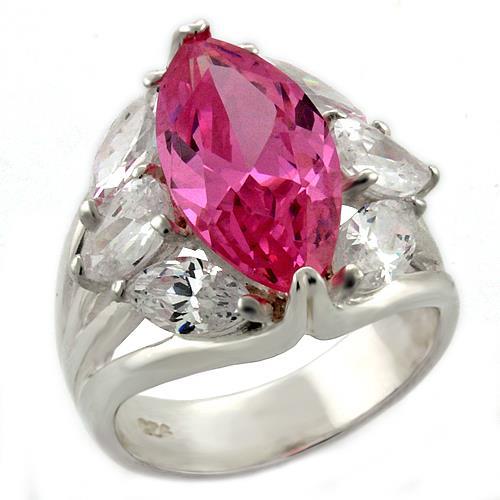 MALOAS1052 - High-Polished 925 Sterling Silver Ring with AAA Grade CZ  in Rose