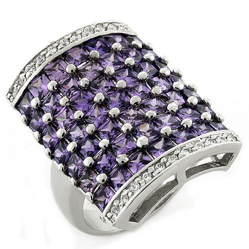 MALOAS1063 - Rhodium 925 Sterling Silver Ring with AAA Grade CZ  in Amethyst