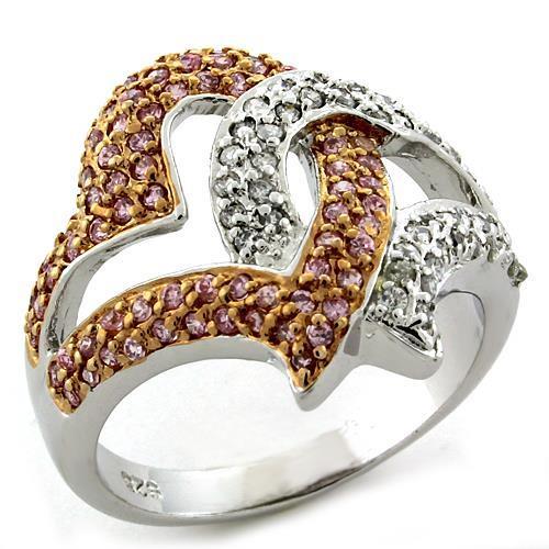 MALOAS1077 - Rose Gold 925 Sterling Silver Ring with AAA Grade CZ  in Rose