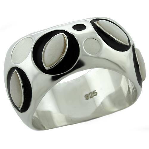 MALOAS1085 - Rhodium 925 Sterling Silver Ring with Semi-Precious Opal in White