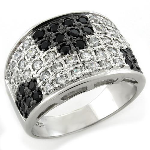 MALOAS1088 - IP Black(Ion Plating) 925 Sterling Silver Ring with AAA Grade CZ  in Jet