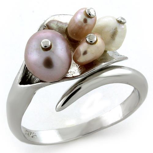 MALOAS1094 - Rhodium 925 Sterling Silver Ring with Synthetic Pearl in Multi Color