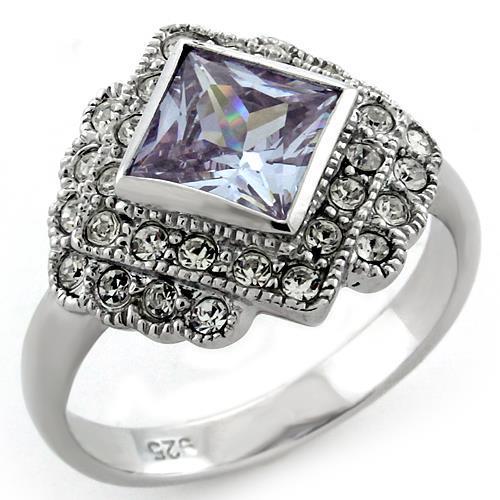 MALOAS1096 - Rhodium 925 Sterling Silver Ring with AAA Grade CZ  in Light Amethyst