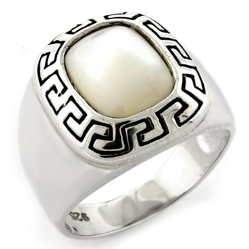 MALOAS1108 - High-Polished 925 Sterling Silver Ring with Precious Stone Conch in White