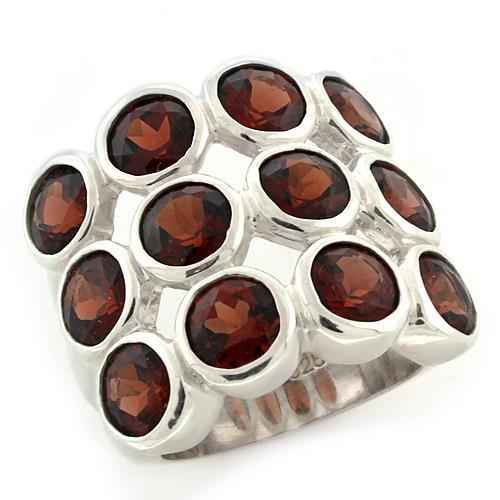 MALOAS1120 - High-Polished 925 Sterling Silver Ring with Semi-Precious Spinel in Garnet