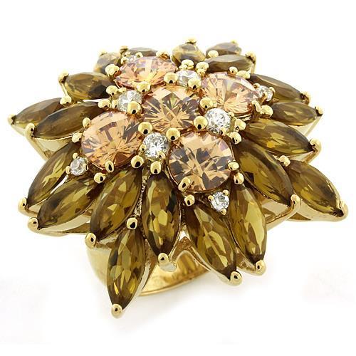 MALOAS1121 - Gold 925 Sterling Silver Ring with AAA Grade CZ  in Multi Color