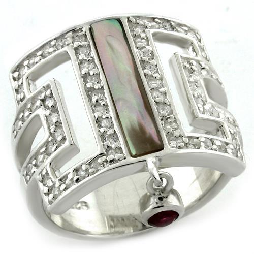 MALOAS1122 - Rhodium 925 Sterling Silver Ring with Precious Stone Conch in White AB