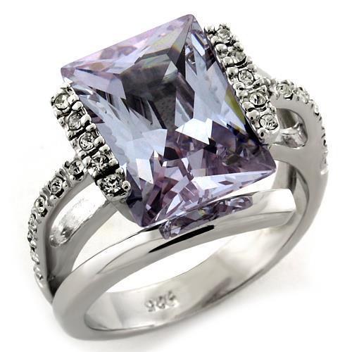 MALOAS1124 - Rhodium 925 Sterling Silver Ring with AAA Grade CZ  in Light Amethyst