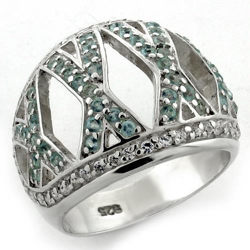 MALOAS1136 - High-Polished 925 Sterling Silver Ring with AAA Grade CZ  in Sea Blue