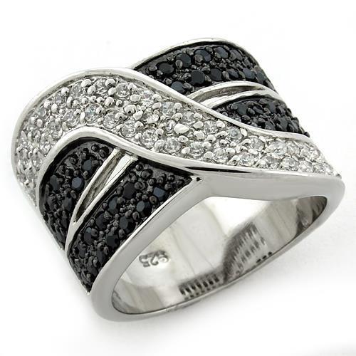 MALOAS1147 - Special Color 925 Sterling Silver Ring with AAA Grade CZ  in Jet
