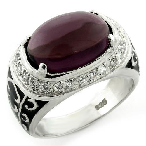 MALOAS1148 - High-Polished 925 Sterling Silver Ring with Synthetic Glass Bead in Amethyst