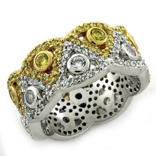 MALOAS1151 - Gold+Rhodium 925 Sterling Silver Ring with AAA Grade CZ  in Multi Color