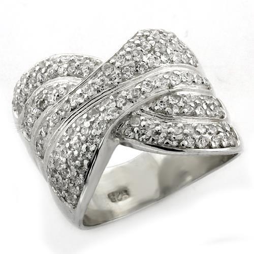 MALOAS1154 - High-Polished 925 Sterling Silver Ring with AAA Grade CZ  in Clear