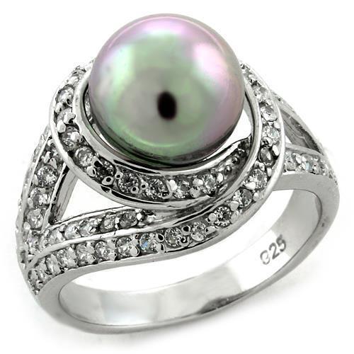 MALOAS1159 - Rhodium 925 Sterling Silver Ring with Synthetic Pearl in Gray
