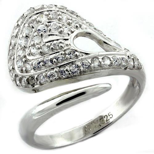 MALOAS1161 - High-Polished 925 Sterling Silver Ring with AAA Grade CZ  in Clear