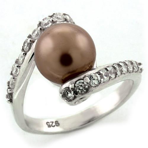 MALOAS1162 - High-Polished 925 Sterling Silver Ring with Synthetic Pearl in Rose