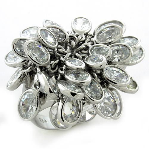 MALOAS1168 - Rhodium 925 Sterling Silver Ring with AAA Grade CZ  in Clear