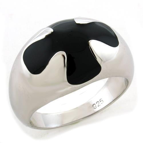 MALOAS1169 - Rhodium 925 Sterling Silver Ring with Epoxy  in Jet