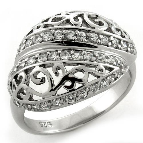 MALOAS1174 - Rhodium 925 Sterling Silver Ring with AAA Grade CZ  in Clear