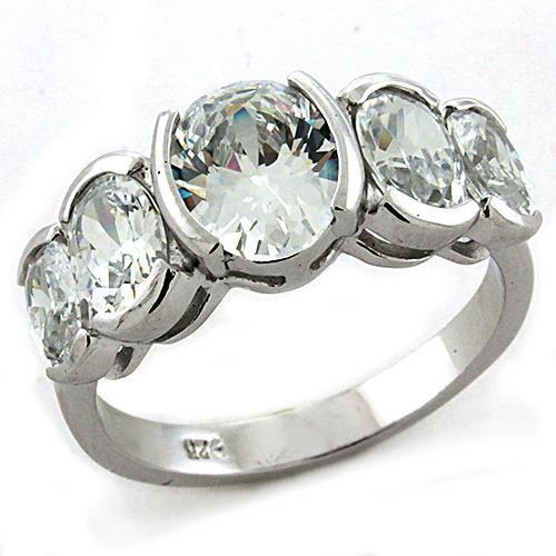 MALOAS1190 - Rhodium 925 Sterling Silver Ring with AAA Grade CZ  in Clear