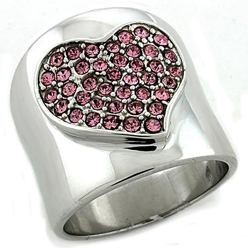 MALOAS1196 - Rhodium 925 Sterling Silver Ring with Top Grade Crystal  in Rose