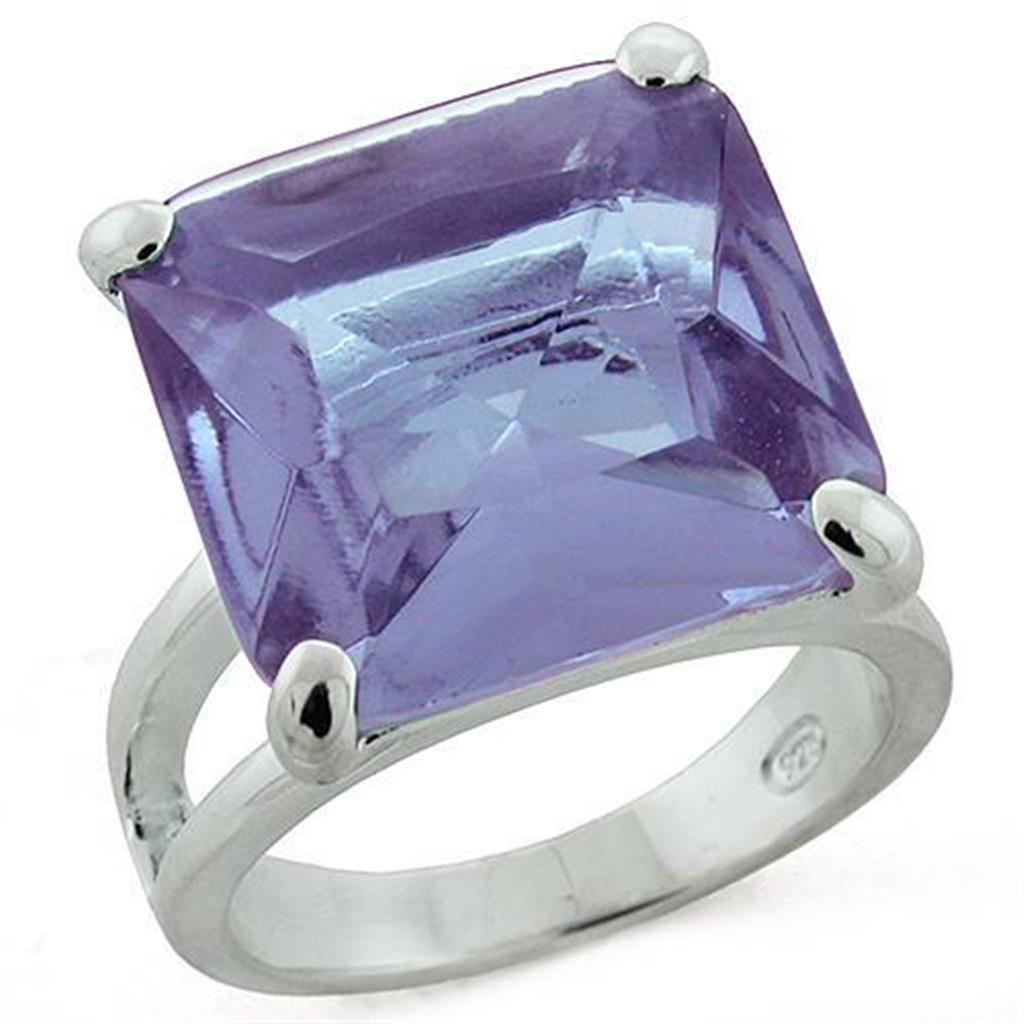 MALOAS1203 - High-Polished 925 Sterling Silver Ring with Synthetic Synthetic Glass in Light Amethyst