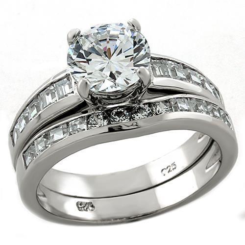 MALOAS1211 Rhodium 925 Sterling Silver Ring with AAA Grade CZ in Clear