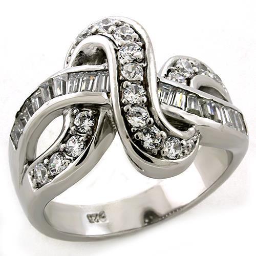 MALOAS1304 - Rhodium 925 Sterling Silver Ring with AAA Grade CZ  in Clear