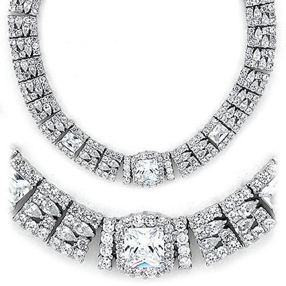 MALOAS1305 - Rhodium 925 Sterling Silver Necklace with AAA Grade CZ  in Clear