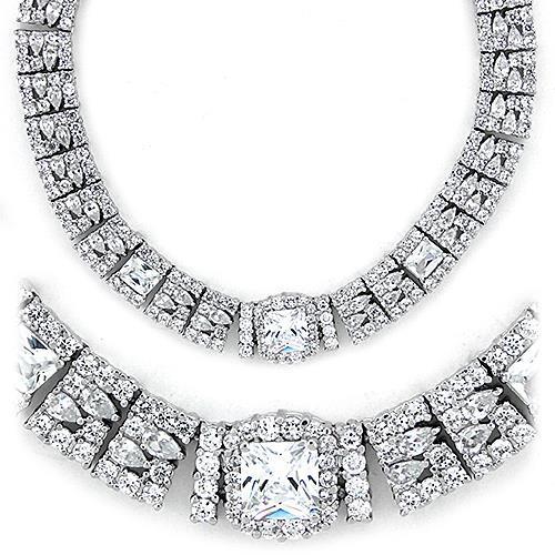 MALOAS1305 - Rhodium 925 Sterling Silver Necklace with AAA Grade CZ  in Clear