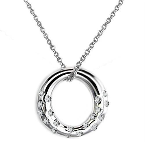 MALOAS1319 - High polished (no plating) 925 Sterling Silver Chain Pendant with AAA Grade CZ  in Clear