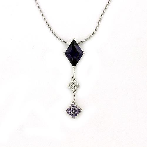 MALOAS1322 - Rhodium 925 Sterling Silver Chain Pendant with AAA Grade CZ  in Amethyst