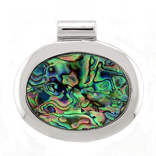 MALOAS1323 - Rhodium Plated 925 Sterling Silver Pendant with Natural Conch in Rainbow color