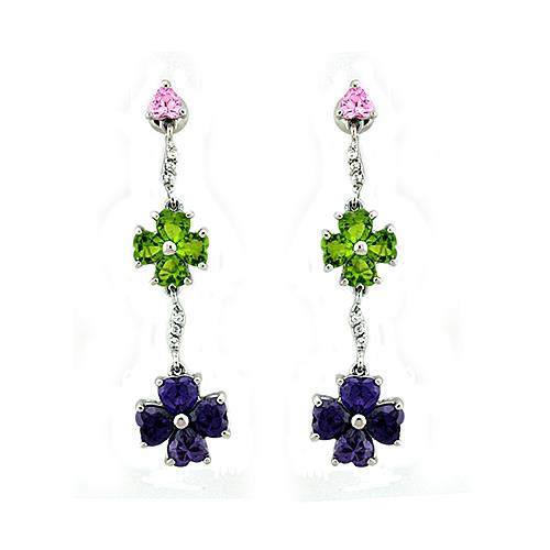 MALOAS1327 - Rhodium 925 Sterling Silver Earrings with AAA Grade CZ  in Multi Color