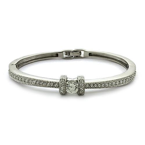MALOAS1329 - Rhodium 925 Sterling Silver Bangle with AAA Grade CZ  in Clear