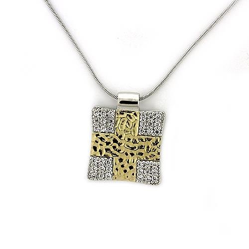MALOAS1331 - Gold+Rhodium 925 Sterling Silver Chain Pendant with AAA Grade CZ  in Clear