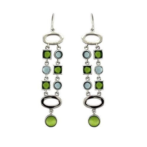 MALOAS1334 - Rhodium 925 Sterling Silver Earrings with AAA Grade CZ  in Peridot