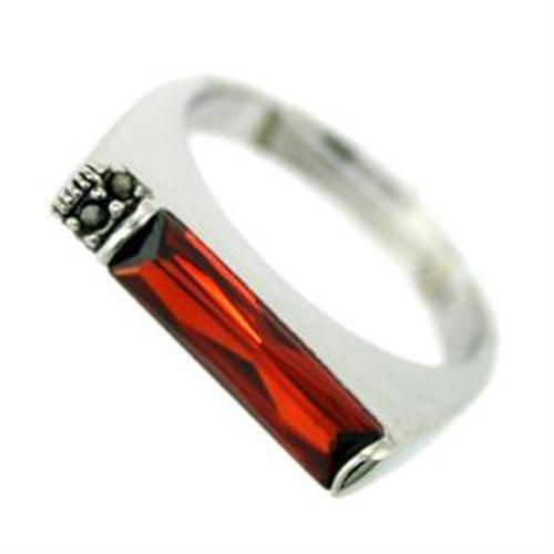 MALOAS720 - Rhodium 925 Sterling Silver Ring with AAA Grade CZ  in Garnet