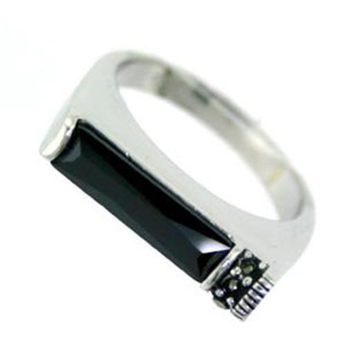 MALOAS721 - Rhodium 925 Sterling Silver Ring with AAA Grade CZ  in Jet