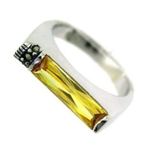 MALOAS724 - Rhodium 925 Sterling Silver Ring with AAA Grade CZ  in Citrine