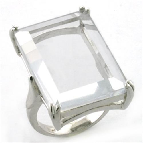 MALOAS731 - Rhodium 925 Sterling Silver Ring with Synthetic Synthetic Glass in Clear