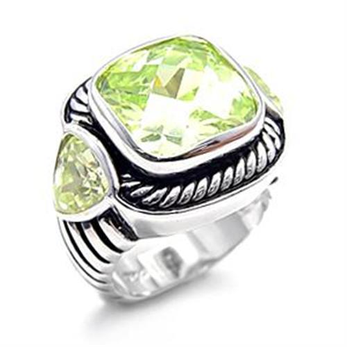 MALOAS757 - Rhodium 925 Sterling Silver Ring with AAA Grade CZ  in Apple Green color