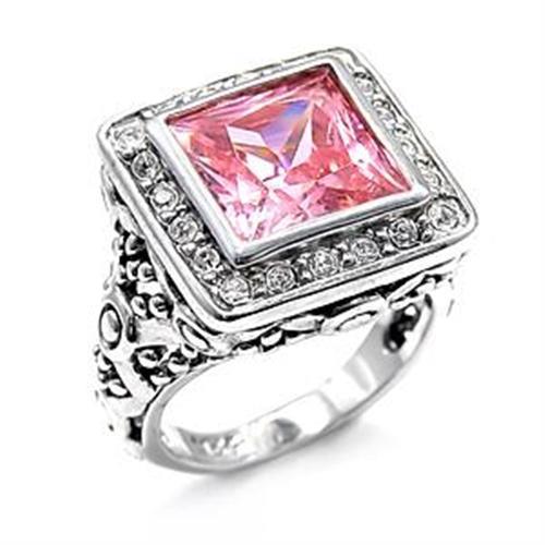 MALOAS758 - Rhodium 925 Sterling Silver Ring with AAA Grade CZ  in Rose