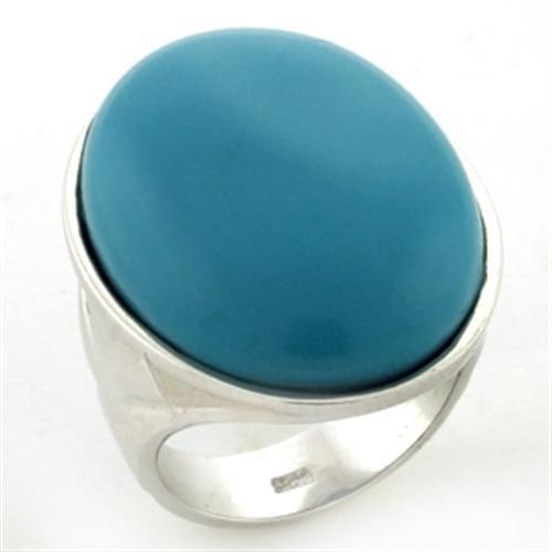 MALOAS760 - Rhodium 925 Sterling Silver Ring with Synthetic Synthetic Stone in Turquoise
